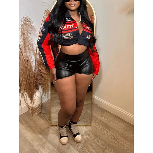 Women Varsity Jacket Motorcycle Racer Detachable Letter Graphic Jackets Red - Picture 9 of 9